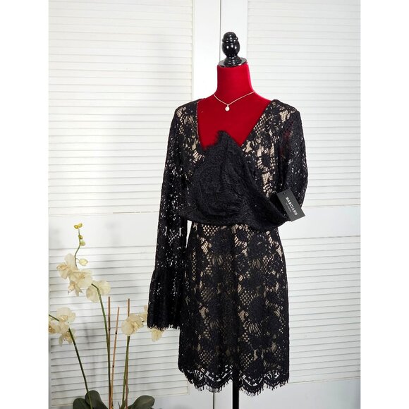 NWT Marciano Women's Black Nylon Enchant Lace Long Sleeve Dress Size Large 1750 - Picture 5 of 15